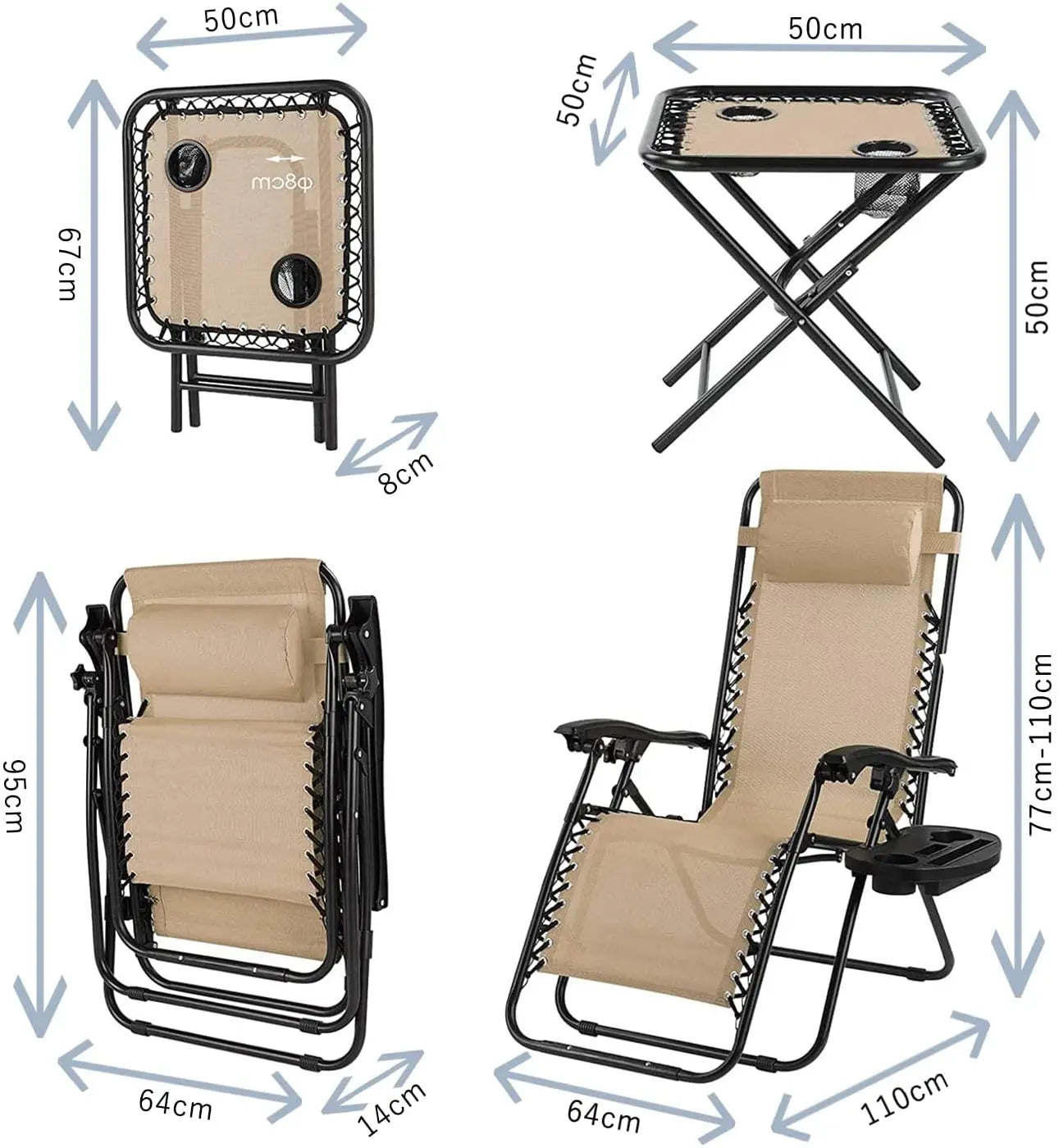 Zero Gravity Chair Foldable with Side Table,Cup Holder,Adjustable Head Cushion for Garden Outdoor
